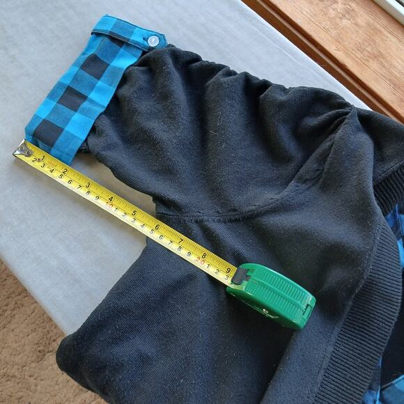 GNW Indigo Teal Layered Look Cardigan Blouse L plaid pintuck tunic roll sleeve - Picture 14 of 16